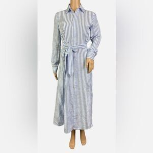 Polo Ralph Lauren Linen Dress Blue White Striped Belt Size 0
